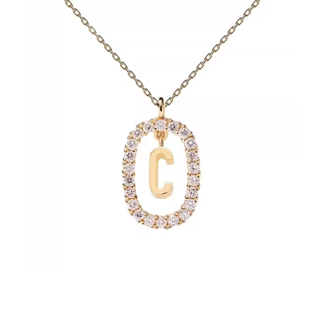 Collar inicial de plata bañado en oro con circonitas