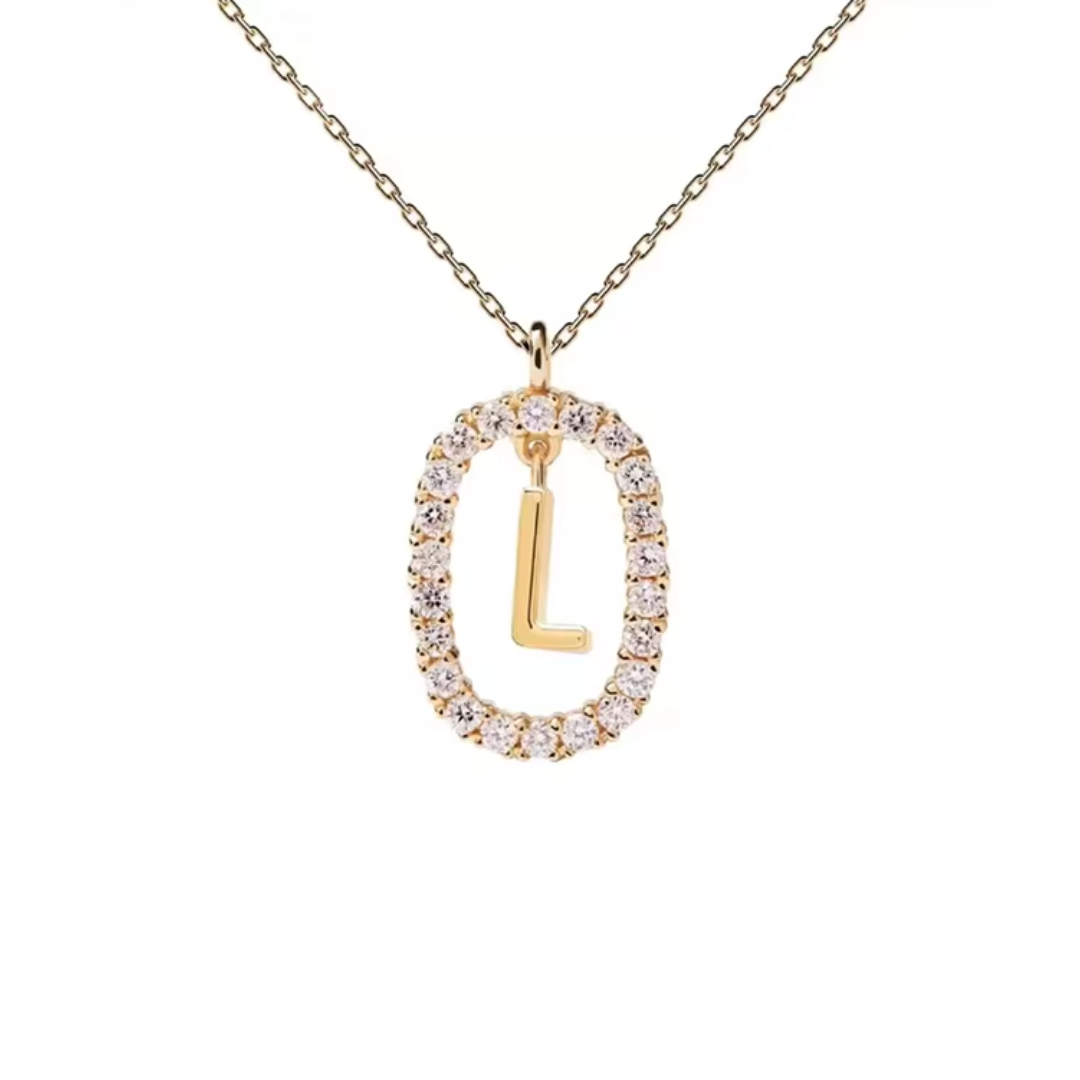 Collar inicial de plata bañado en oro con circonitas