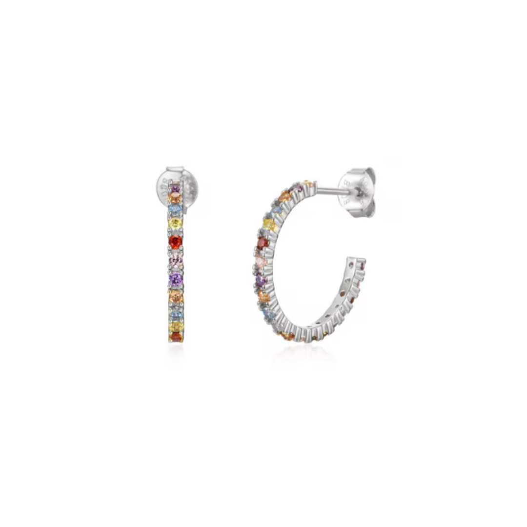 Pendientes semi aro de plata con piedras de colores