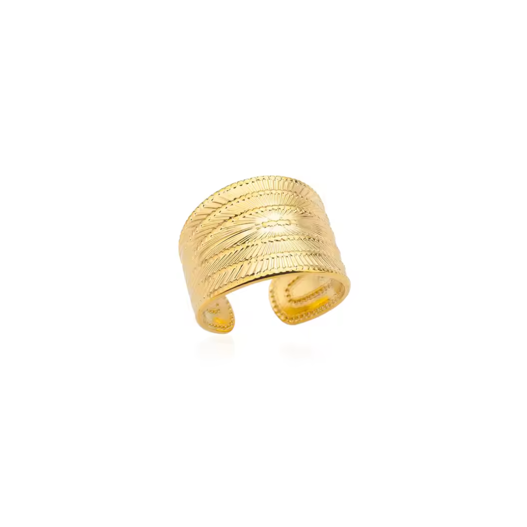 Anillo ancho de acero inoxidable bañado en oro
