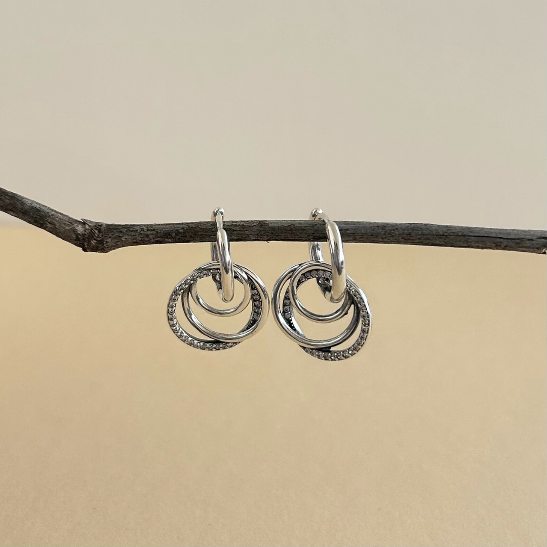 Pendientes aro triple de plata con circonitas