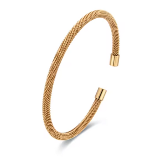 Pulsera rígida fina de acero inoxidable bañado en oro