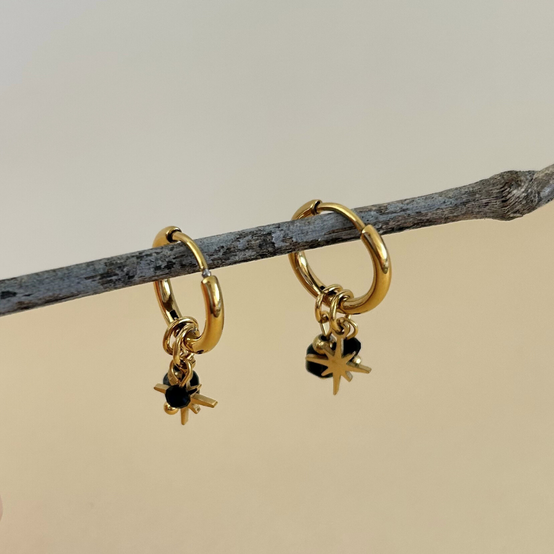 Pendientes aros de acero inoxidable bañados en oro con colgantes