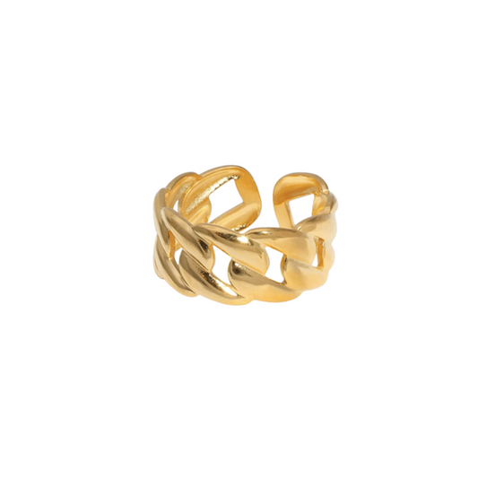 Anillo efecto cadena de acero inoxidable bañado en oro