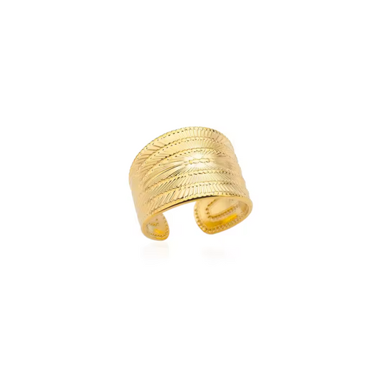 Anillo ancho de acero inoxidable bañado en oro