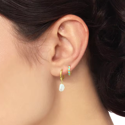 Pendientes aros de acero inoxidable bañados en oro con perla